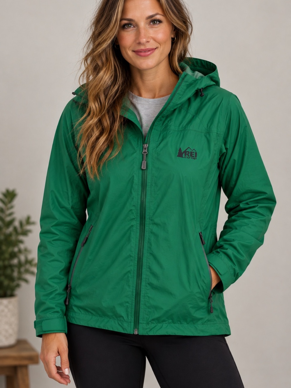 REI Co-op Rhyolite eVent Waterproof Rain Jacket Green Women’s XL